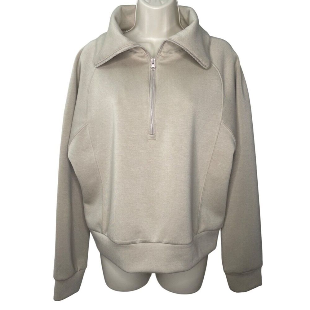 ANRABESS Pullover Half Zip Up Sweatshirt~Cream‎ Ivory Spring Neutral Preppy~M